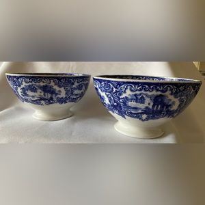 2 Vintage Petrus Regout Maastricht Holland Abbey Pattern Bowl Flow Blue Tendency